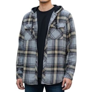Empyre Plaid Hoodie Shirt Gray Mens Medium
